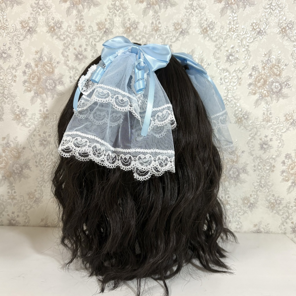 チュール付きリボンクリップ（水色）