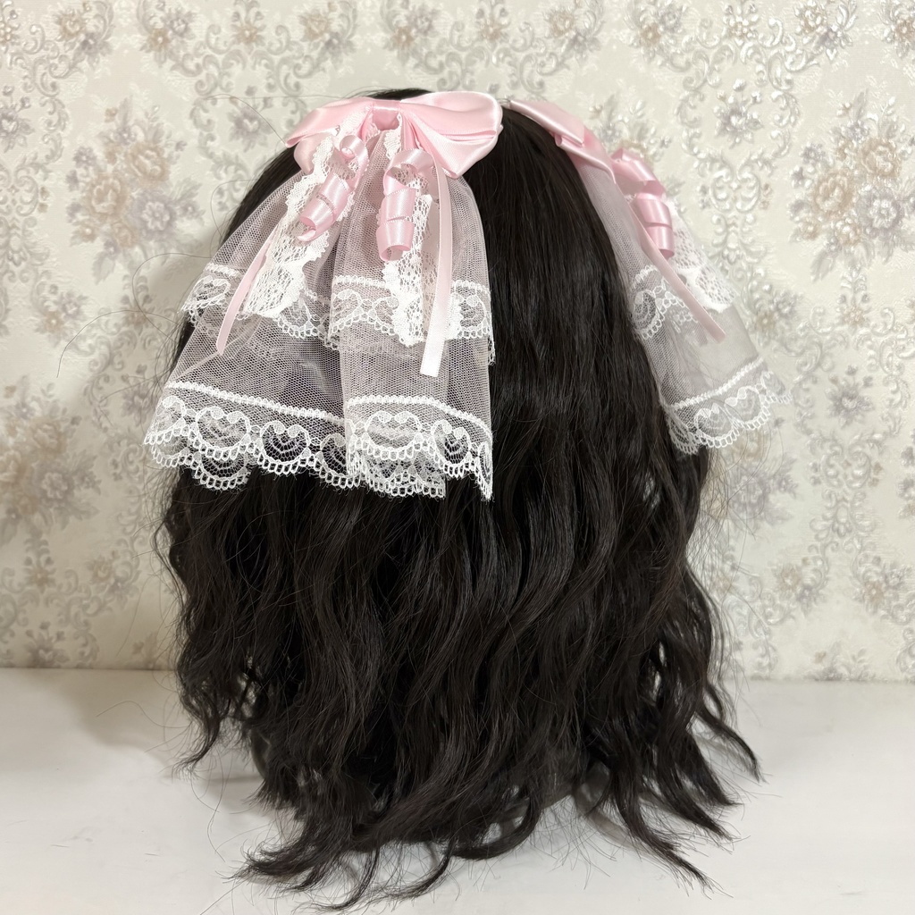 チュール付きリボンクリップ（ピンク）