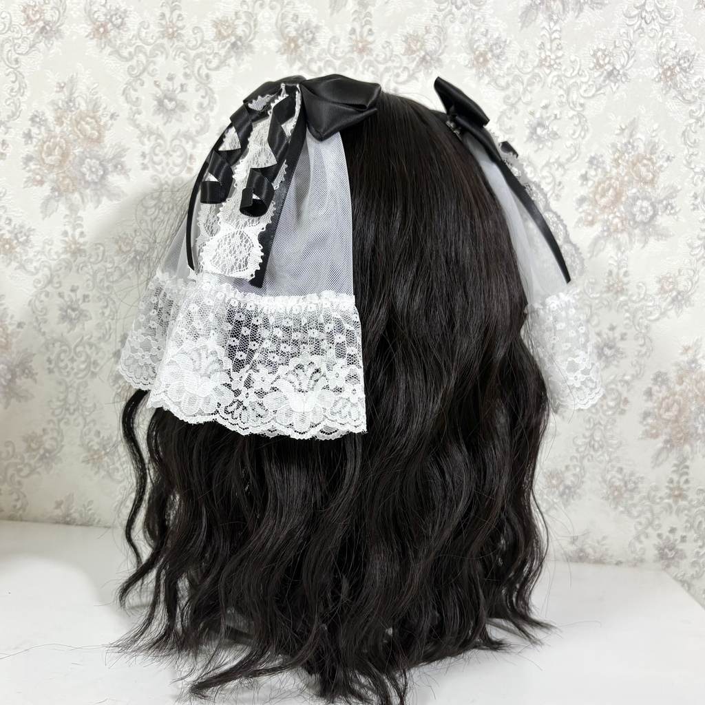 チュール付きリボンクリップ（黒白）