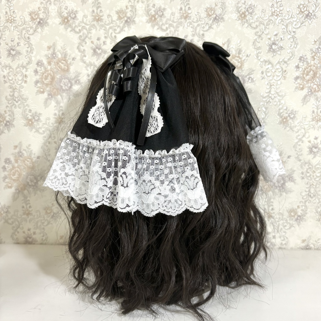 チュール付きリボンクリップ（黒白2）