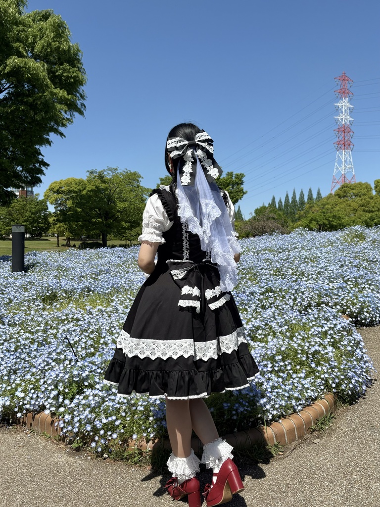 ベール付きBIGリボン(黒白)