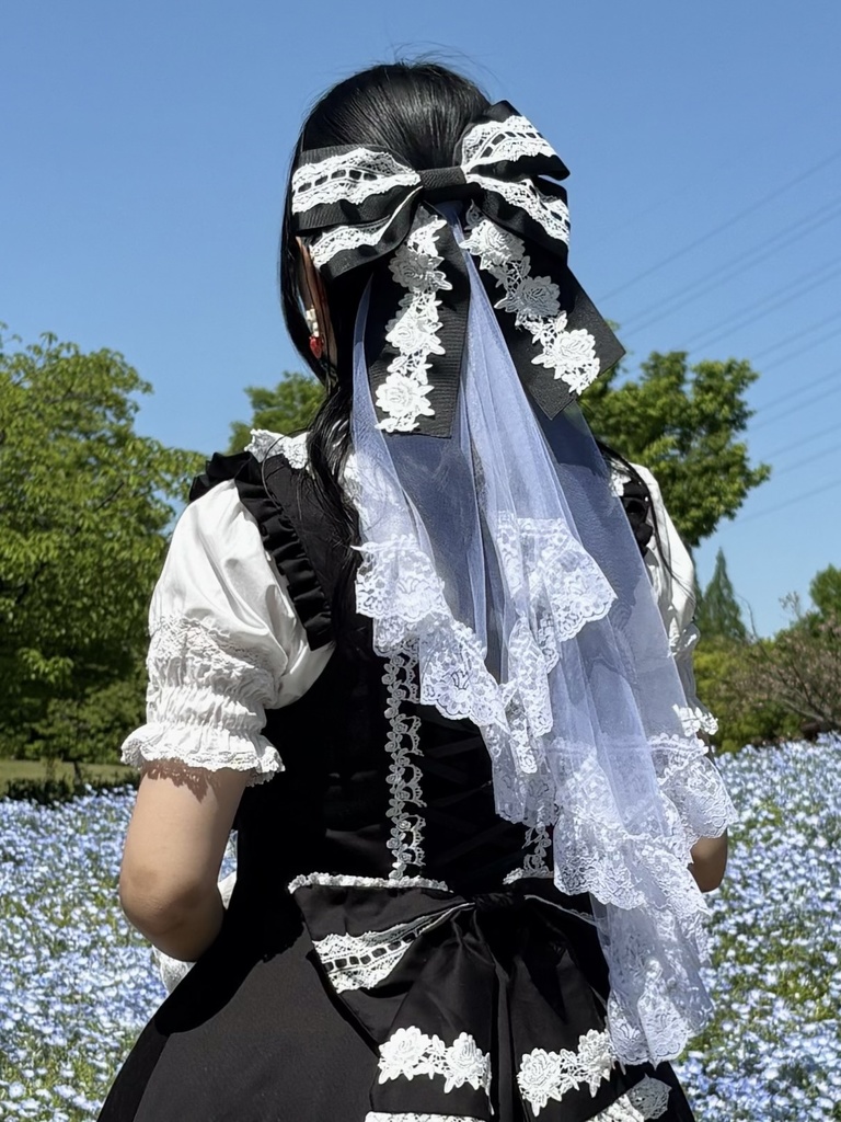 ベール付きBIGリボン（黒白）