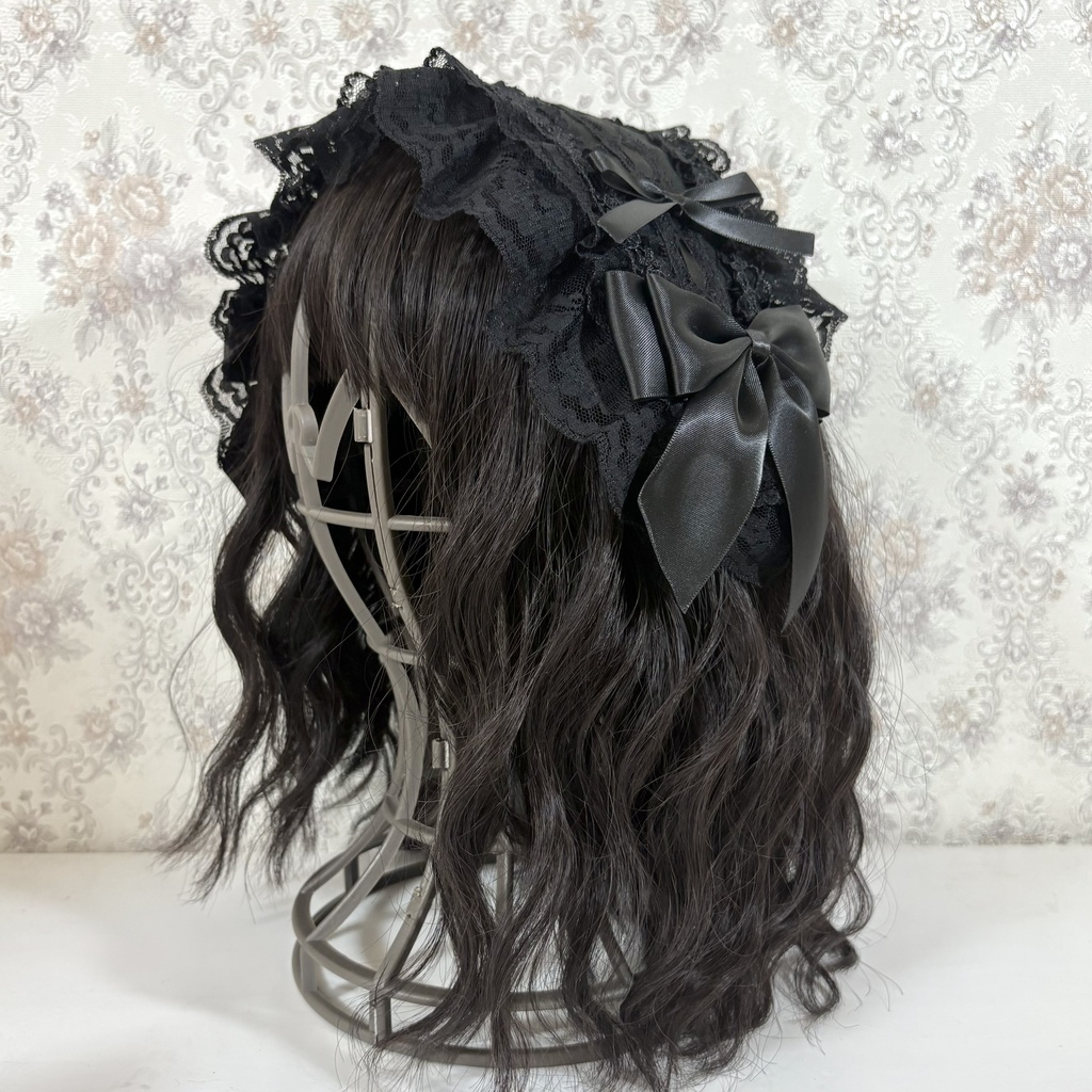 ラッセルレースヘッドドレス(黒ハシゴ)