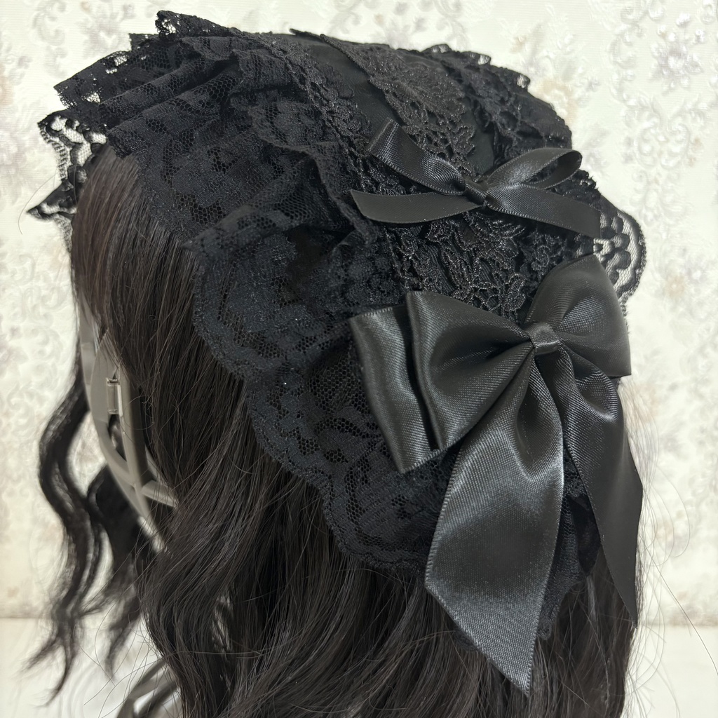 ラッセルレースヘッドドレス(黒薔薇)