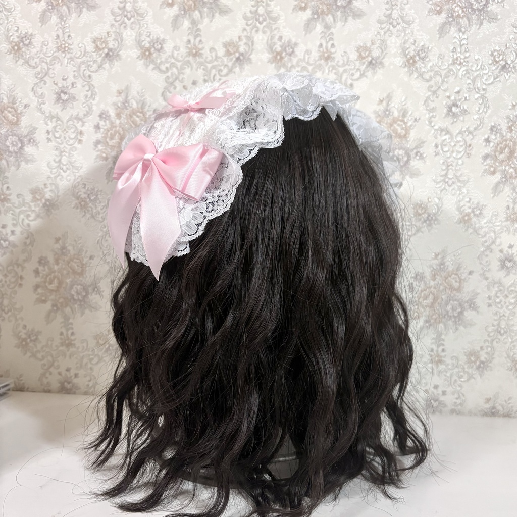 ラッセルレースヘッドドレス(白小花×ピンク)