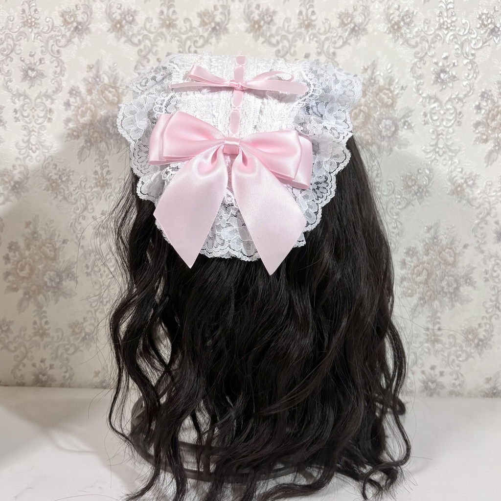 ラッセルレースヘッドドレス(白小花×ピンク)