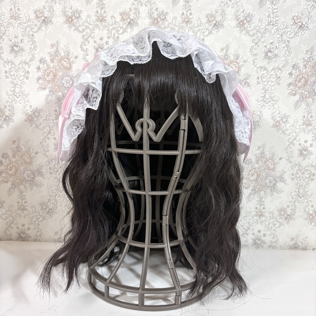 ラッセルレースヘッドドレス(白小花×ピンク)