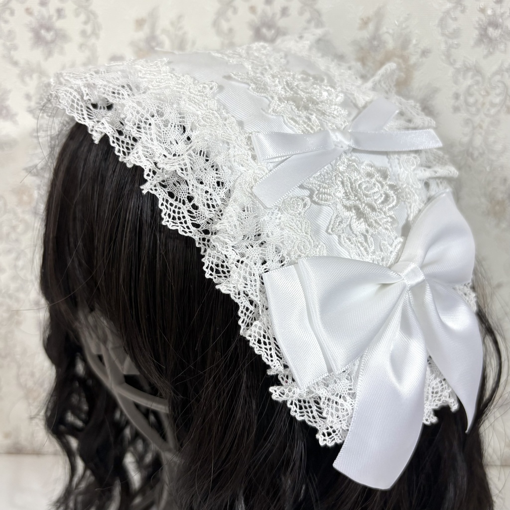 トーションレースヘッドドレス(白薔薇)