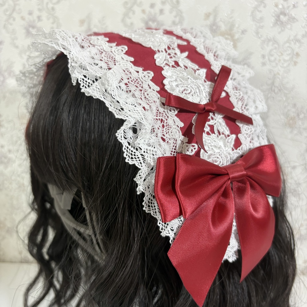 トーションレースヘッドドレス（赤薔薇）