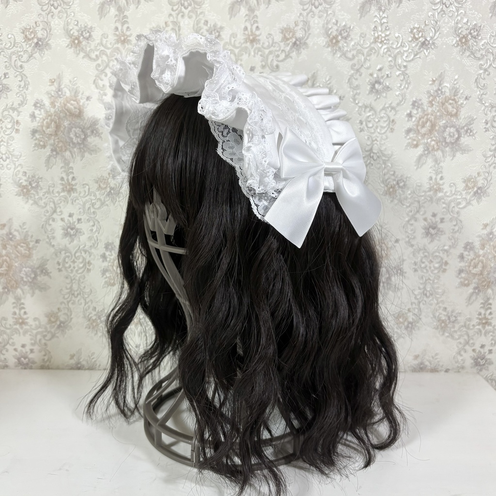 ハーフボンネ風ヘッドドレス(白フリル)