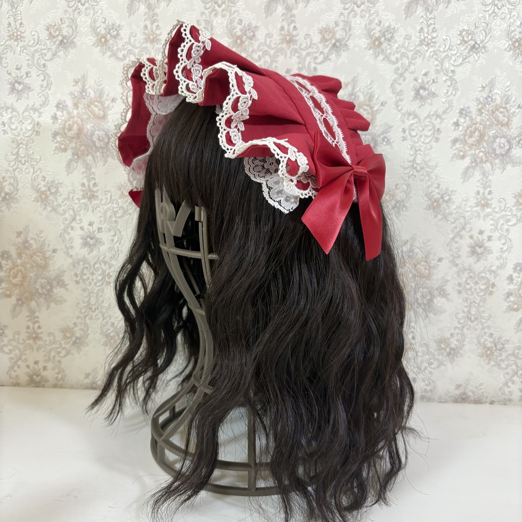 ハーフボンネ風ヘッドドレス(赤)