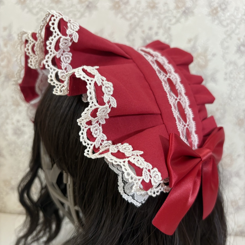 ハーフボンネ風ヘッドドレス(赤)