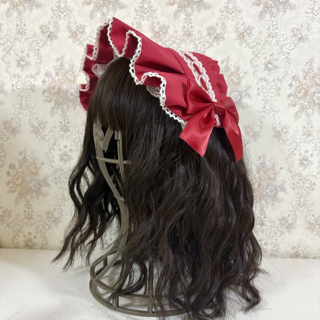 ハーフボンネ風ヘッドドレス(赤2)