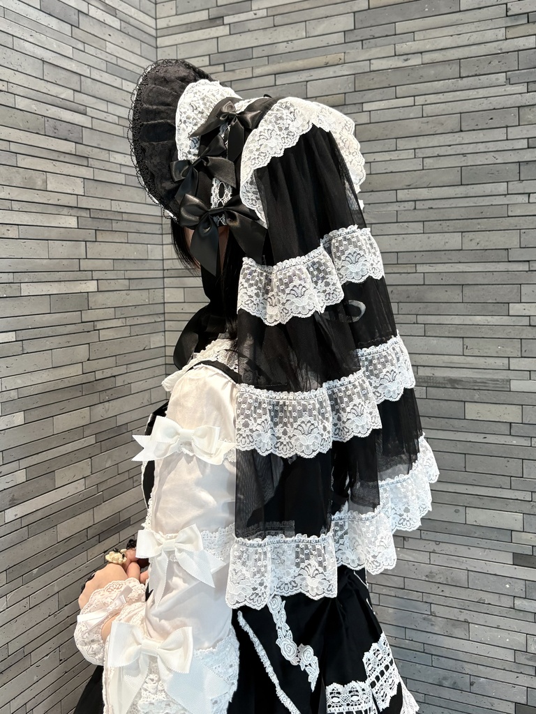 ティアードベールボンネット(黒白)