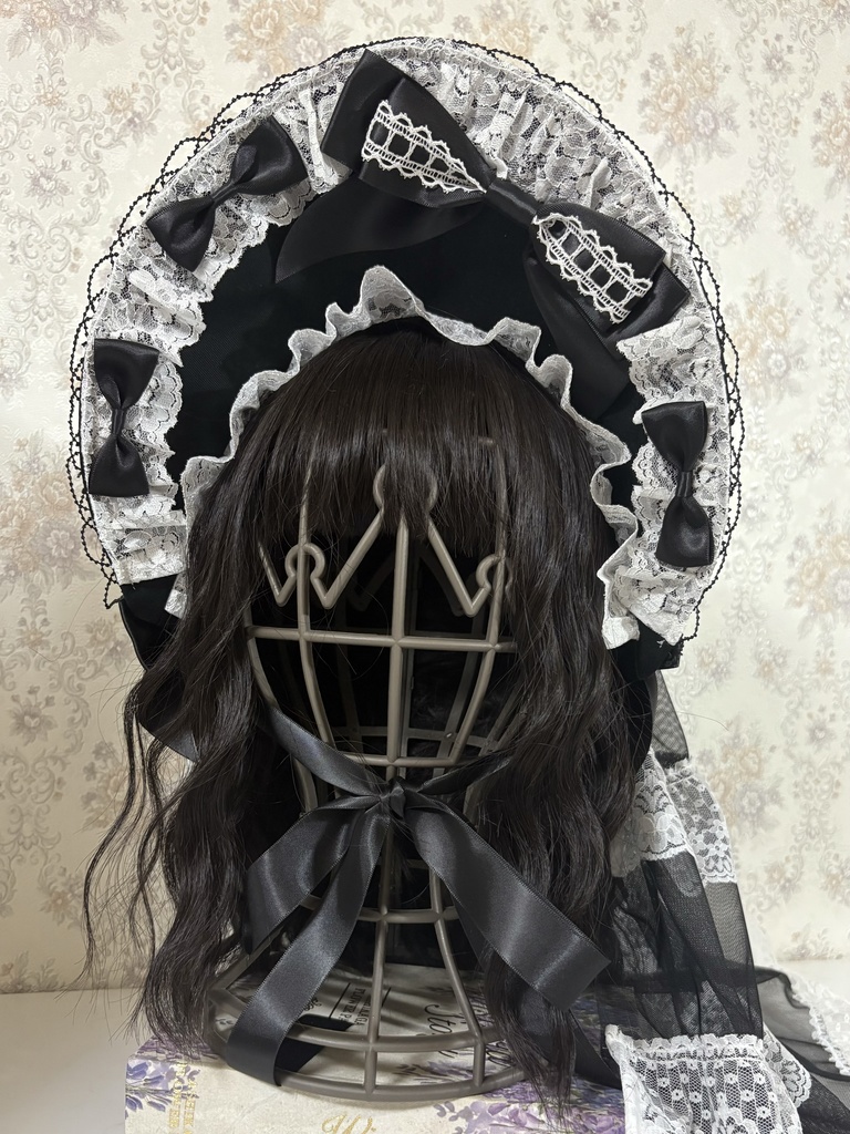 ティアードベールボンネット(黒白)