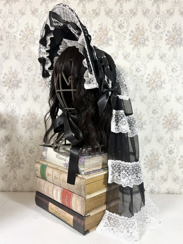 ティアードベールボンネット(黒白)