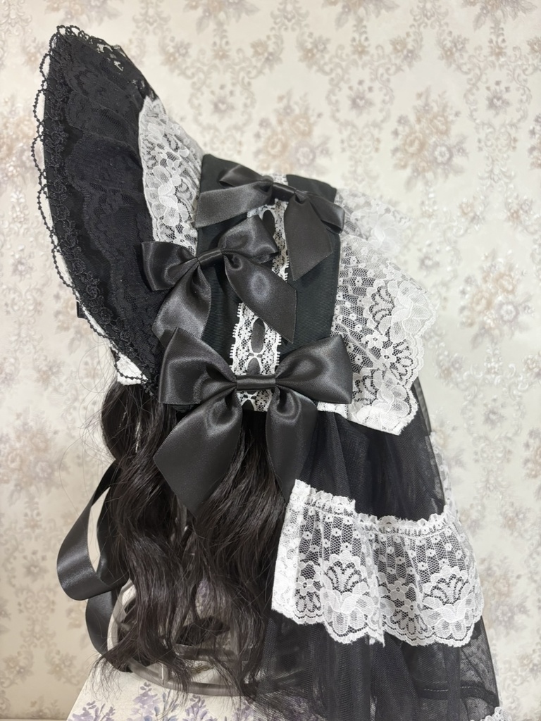 ティアードベールボンネット(黒白)