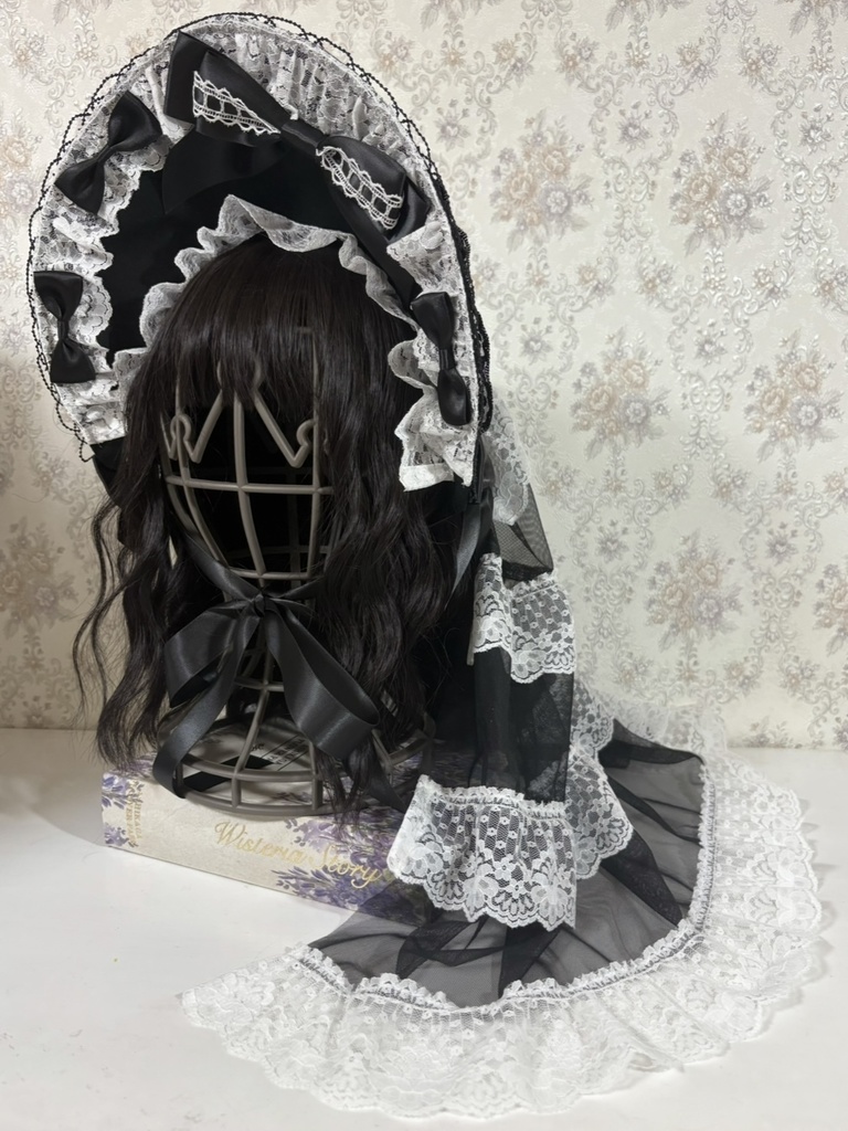 ティアードベールボンネット（黒白）
