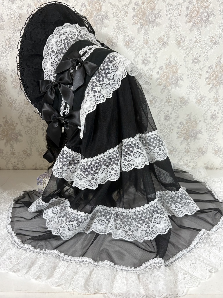 ティアードベールボンネット(黒白)