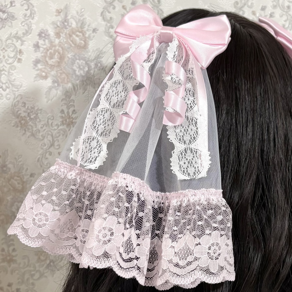 チュール付きリボンクリップ(ピンク3)