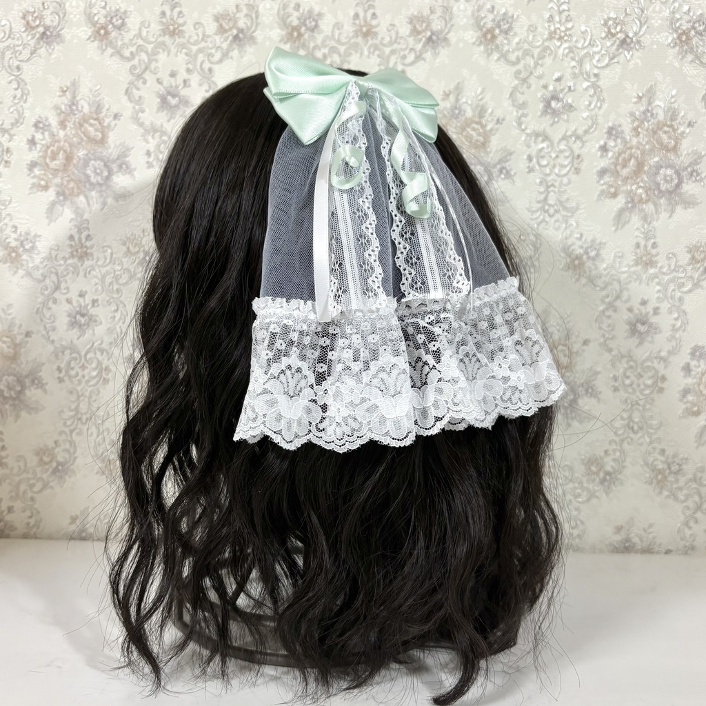 チュール付きリボンクリップ(ミント)