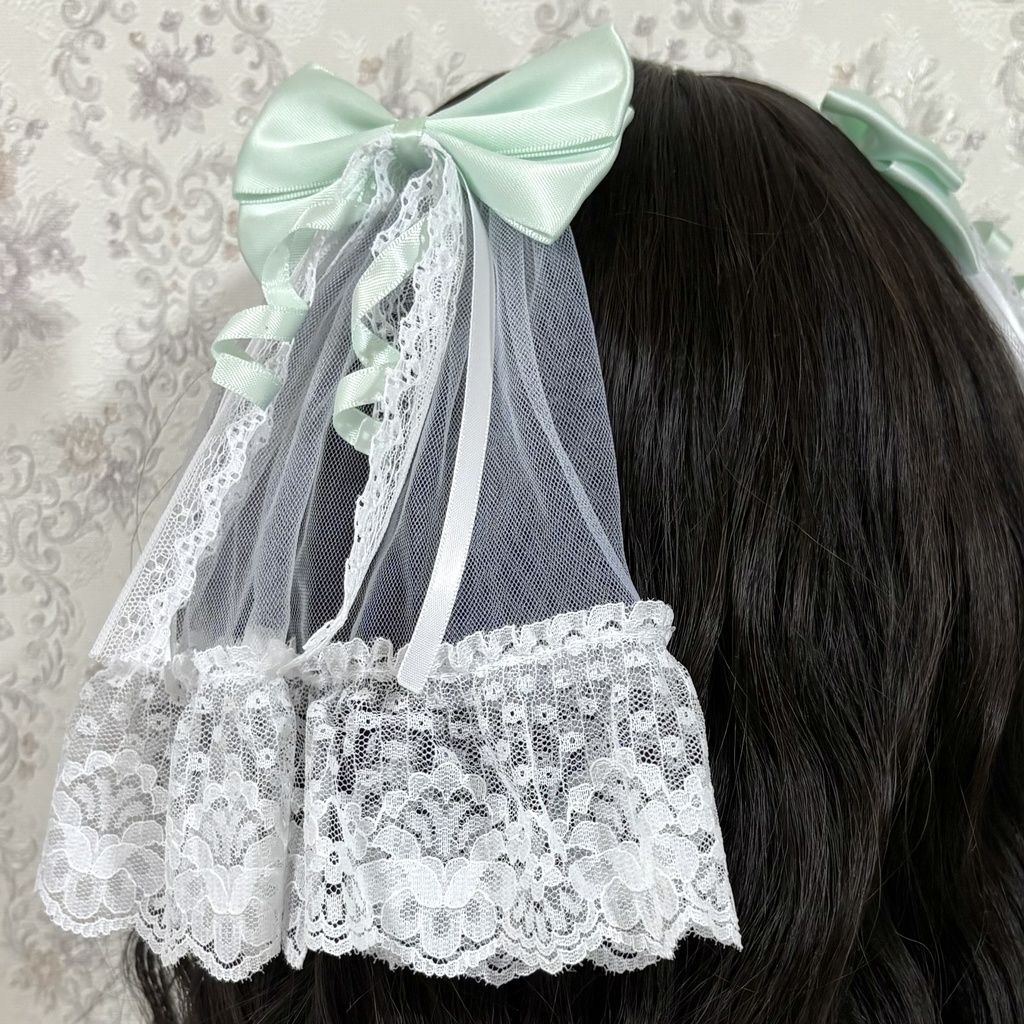 チュール付きリボンクリップ(ミント)