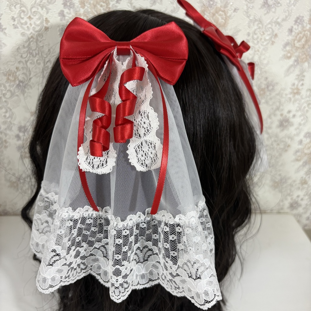 チュール付きリボンクリップ(赤)