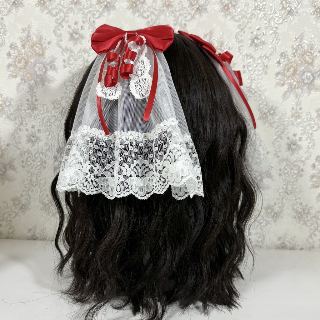 チュール付きリボンクリップ(赤)