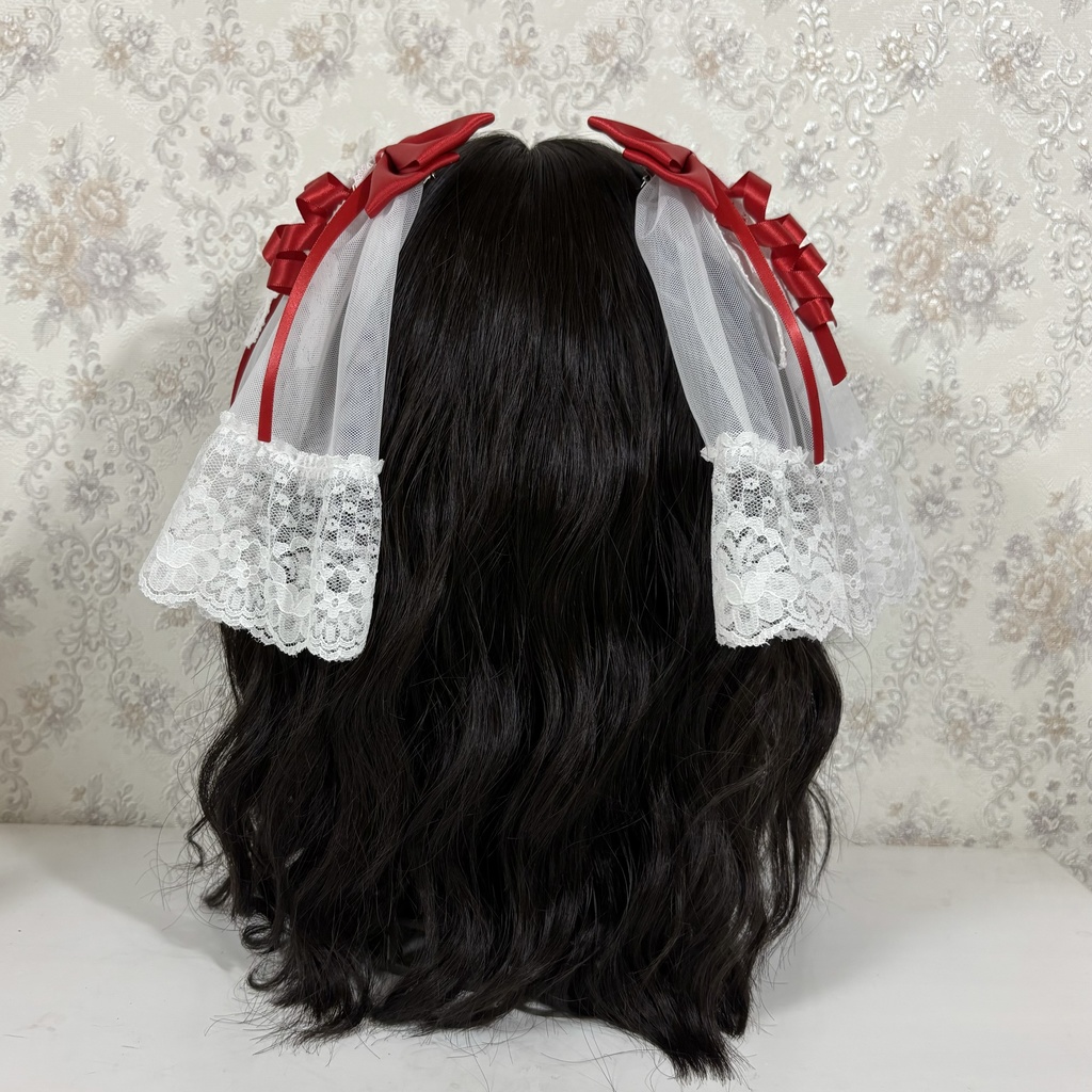 チュール付きリボンクリップ(赤)