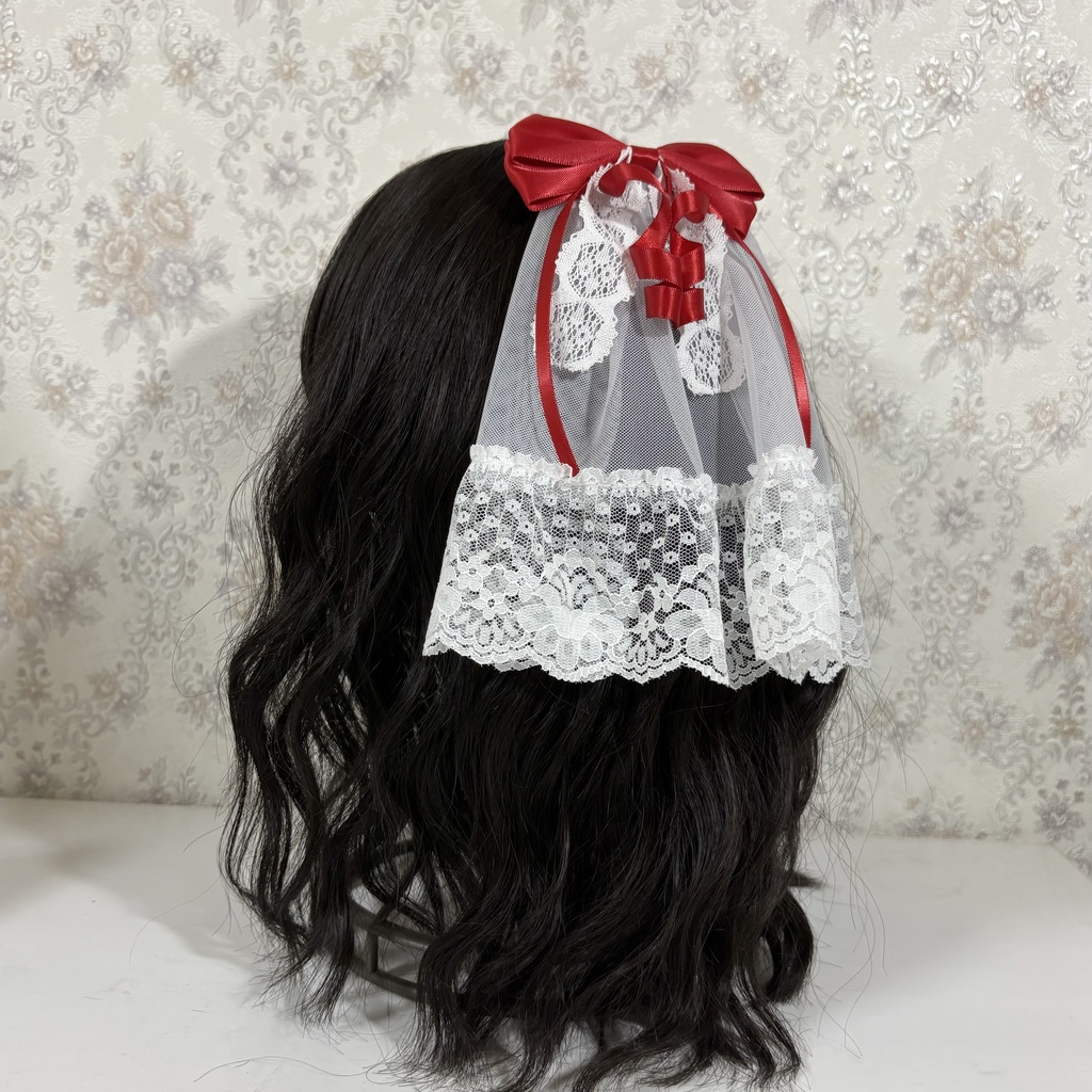 チュール付きリボンクリップ(赤)