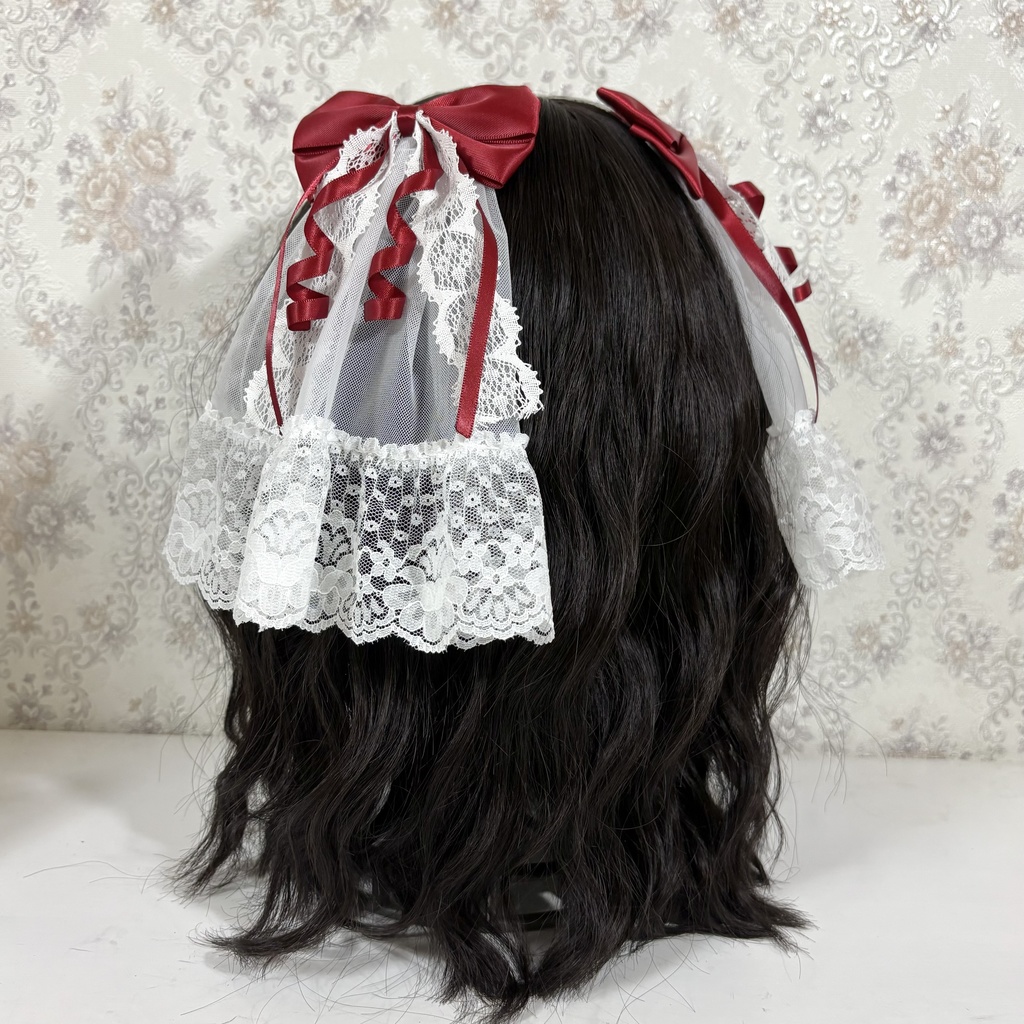 チュール付きリボンクリップ(ボルドー )