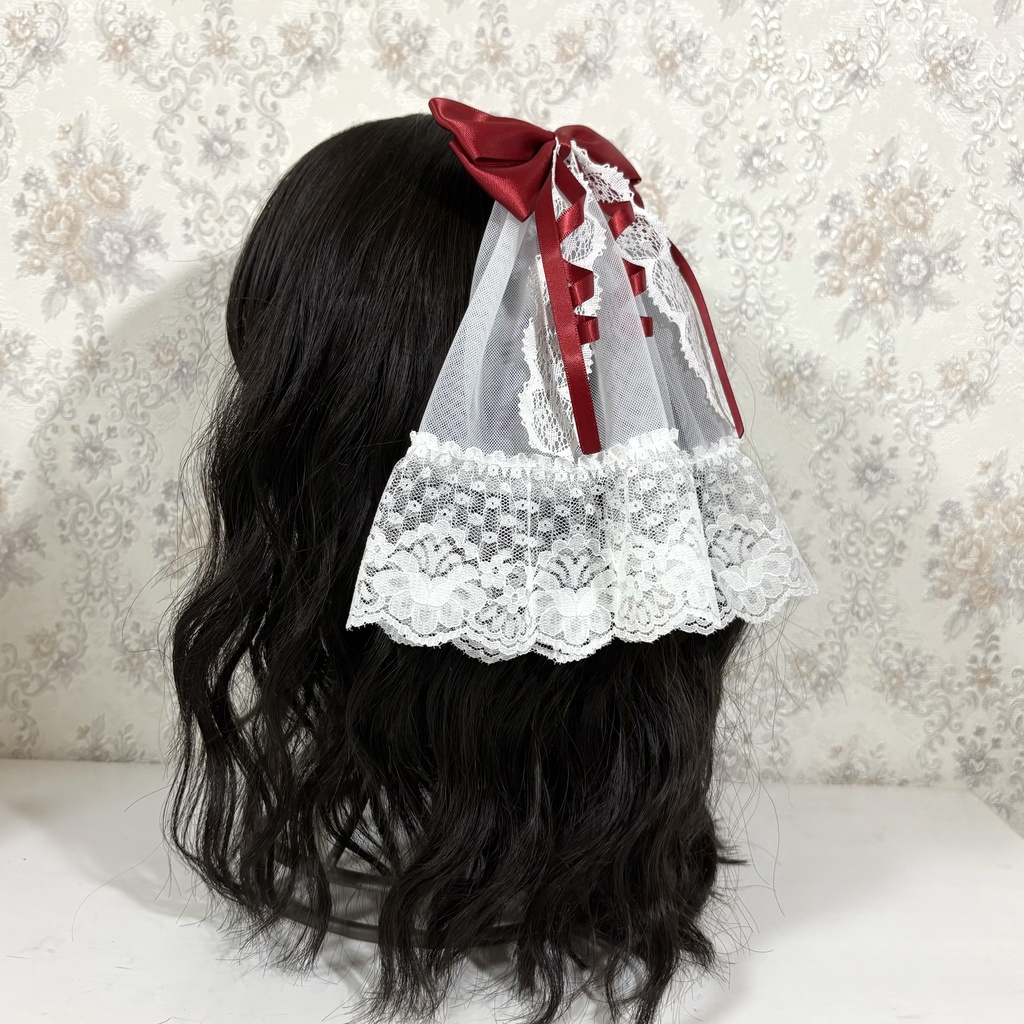 チュール付きリボンクリップ(ボルドー )