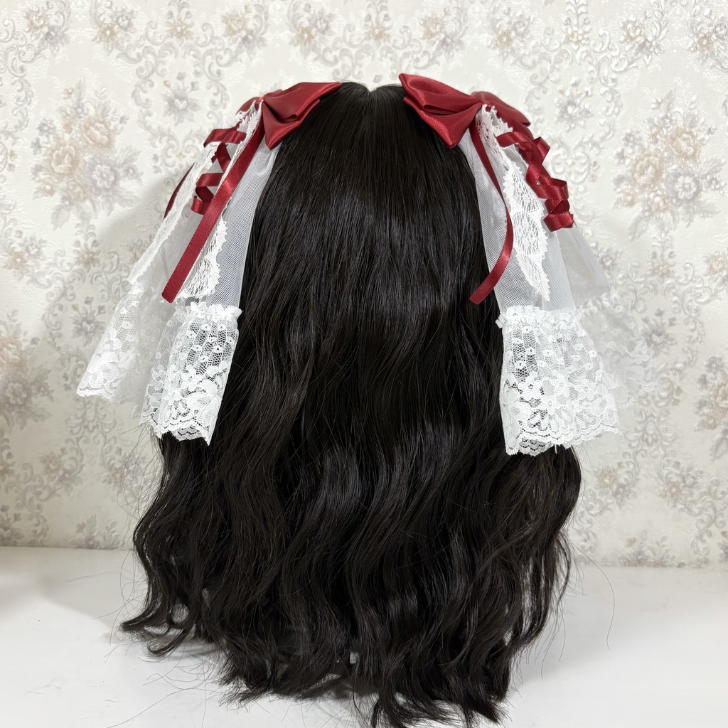 チュール付きリボンクリップ(ボルドー )