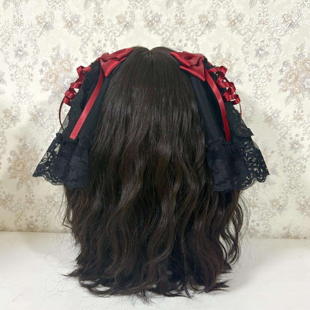 チュール付きリボンクリップ(黒ボルドー )