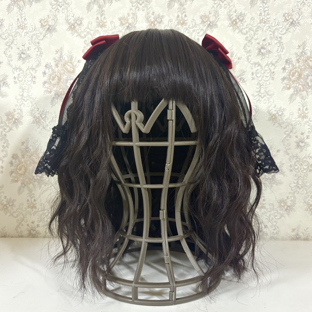 チュール付きリボンクリップ(黒ボルドー )