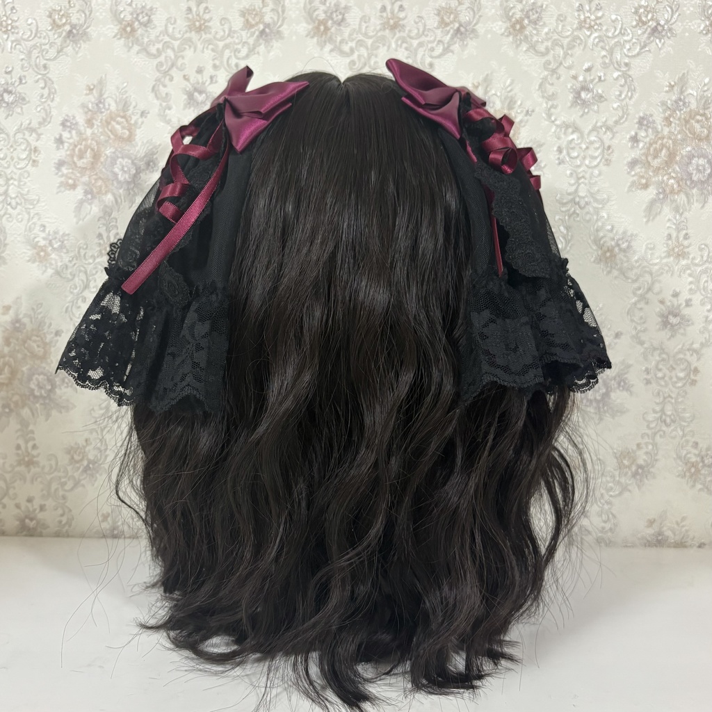 チュール付きリボンクリップ(黒ワイン)