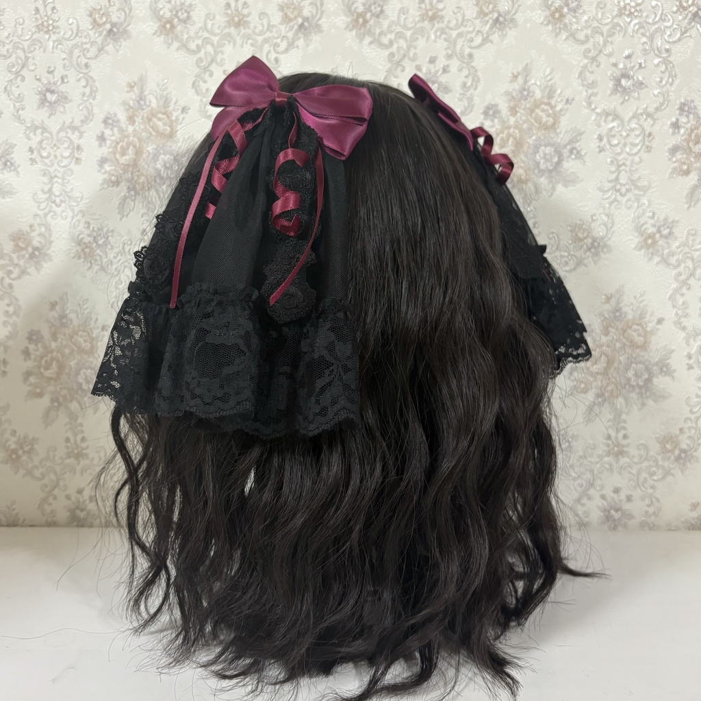 チュール付きリボンクリップ（黒ワイン）