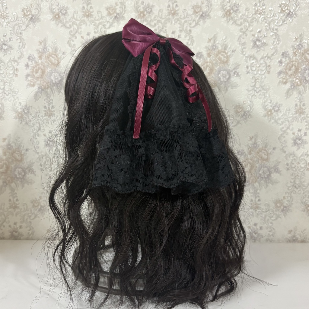 チュール付きリボンクリップ(黒ワイン)