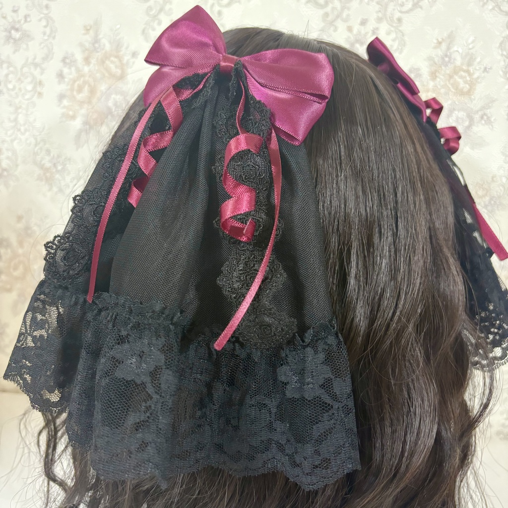 チュール付きリボンクリップ(黒ワイン)