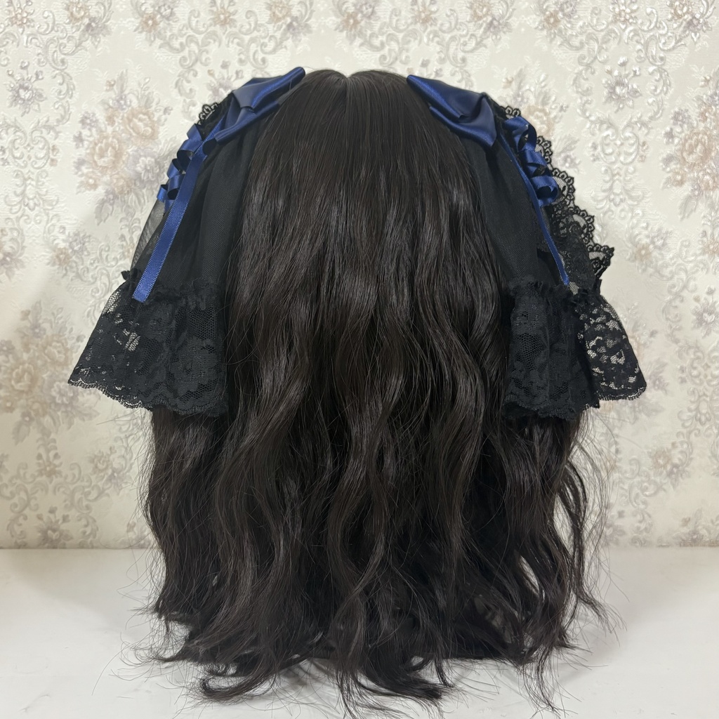 チュール付きリボンクリップ(黒ネイビー)