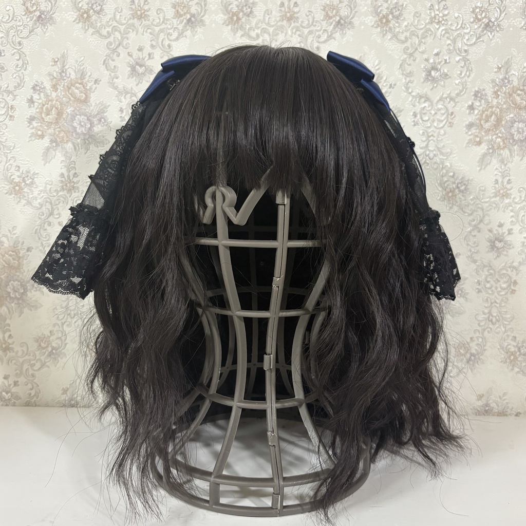 チュール付きリボンクリップ(黒ネイビー)