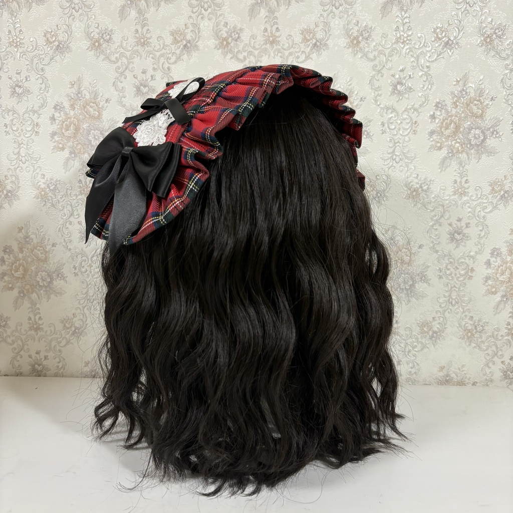 フリルヘッドドレス(タータン赤白)