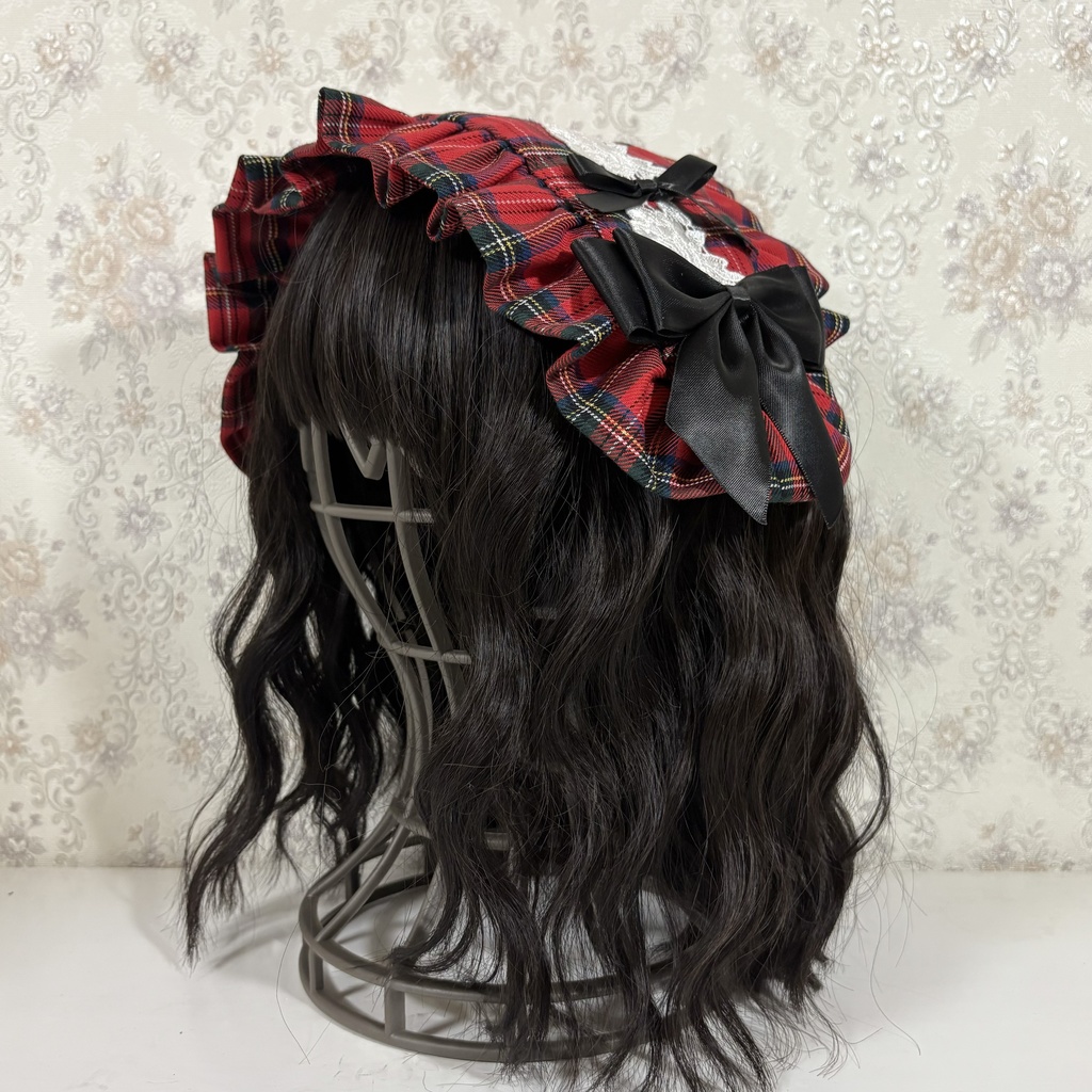 フリルヘッドドレス(タータン赤白)