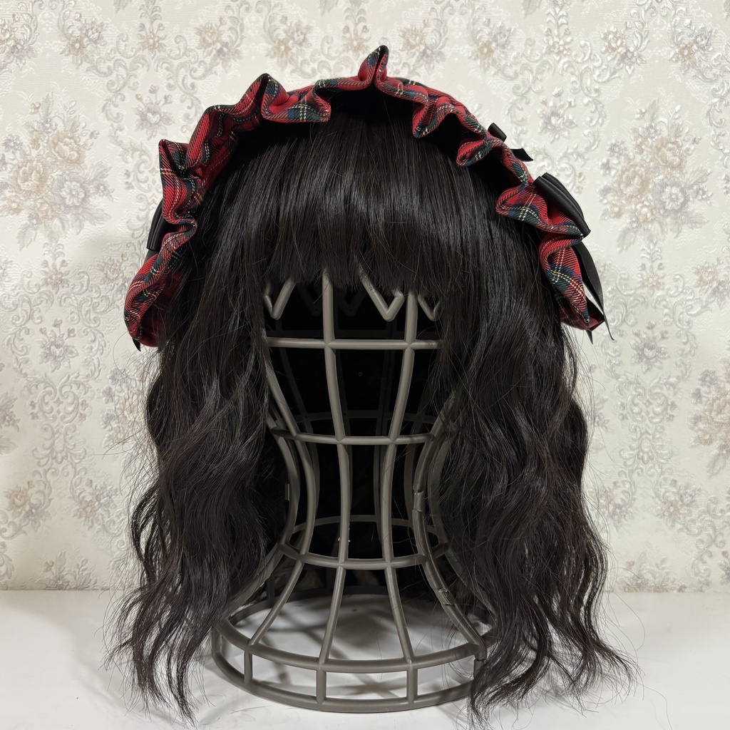 フリルヘッドドレス(タータン赤白)