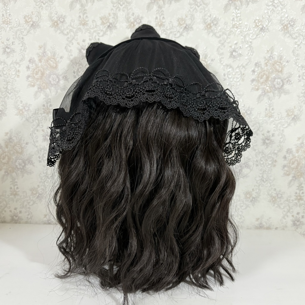 ショートベールヘッドドレス(別珍黒)