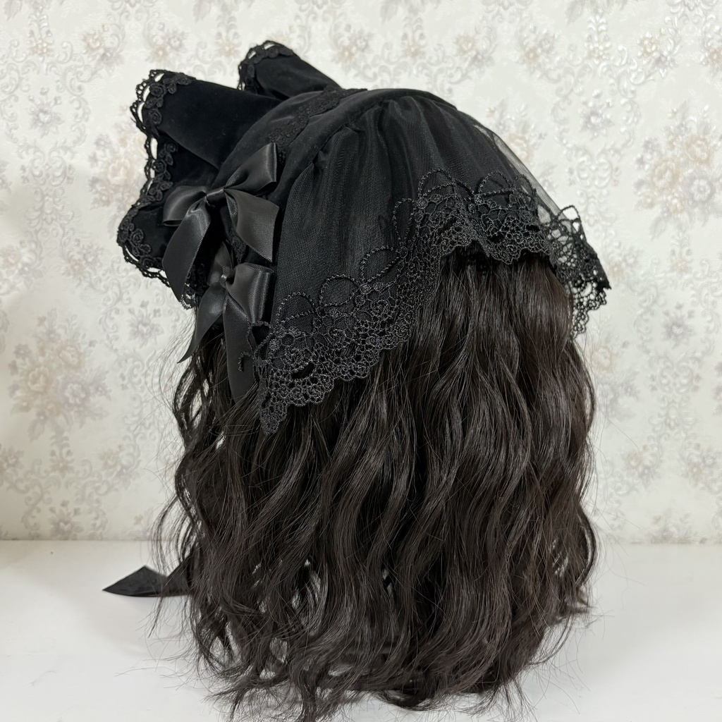 ショートベールヘッドドレス(別珍黒)