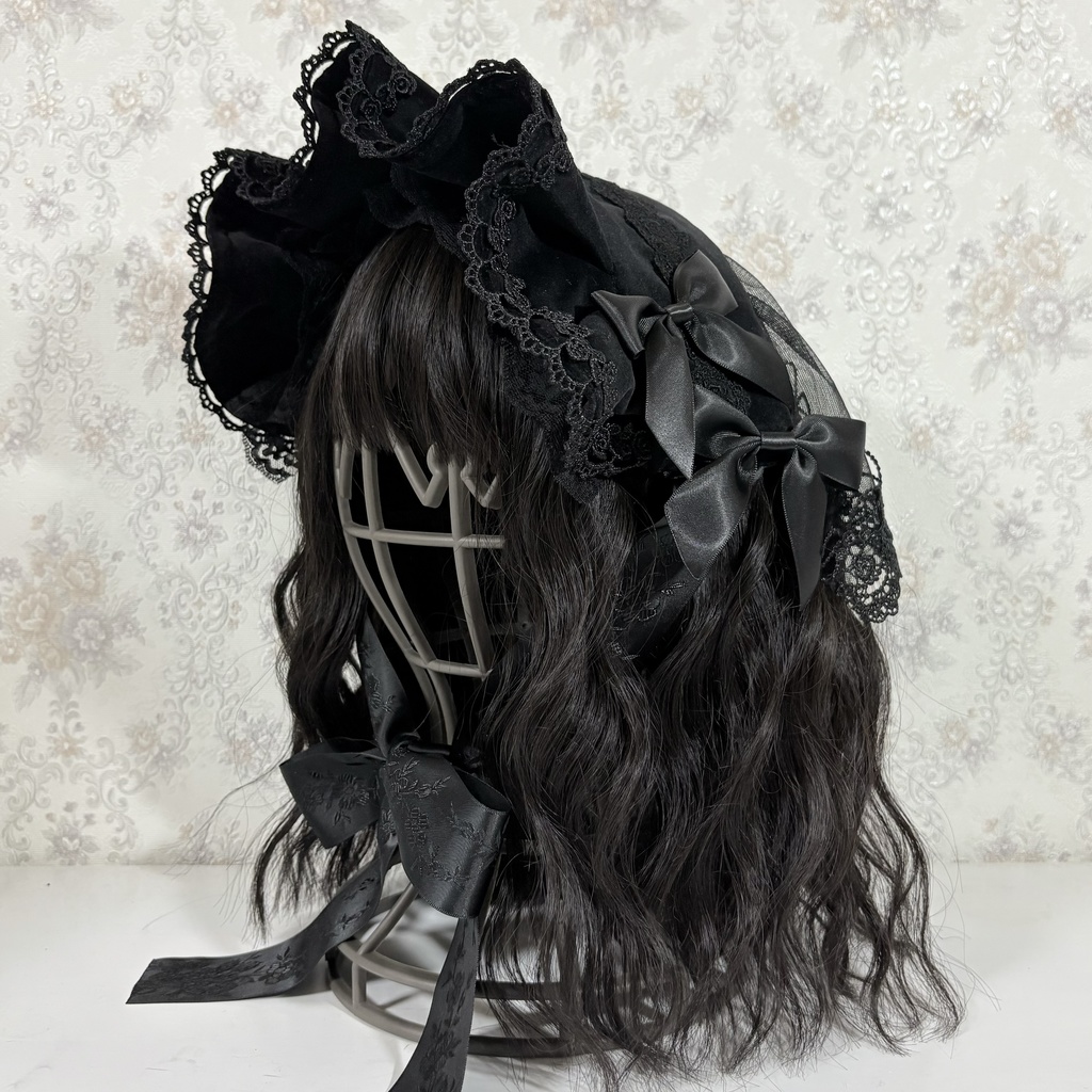 ショートベールヘッドドレス（別珍黒）