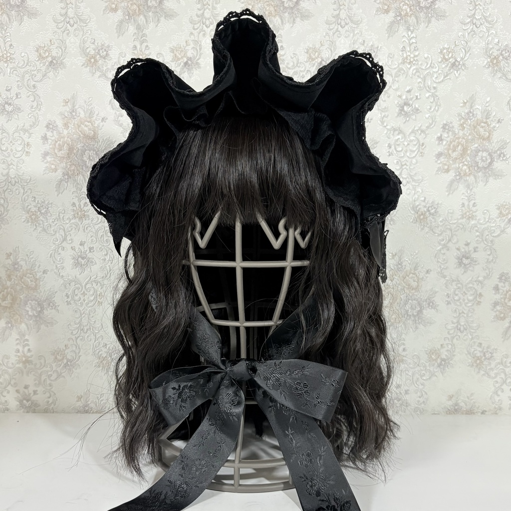 ショートベールヘッドドレス(別珍黒)