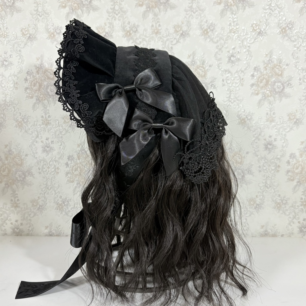 ショートベールヘッドドレス(別珍黒)