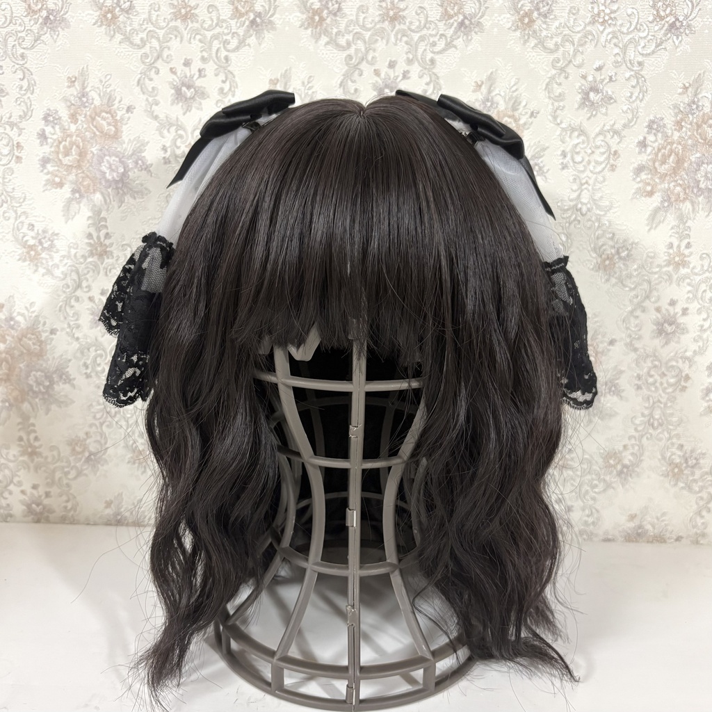 2段フリルリボンクリップ(黒白C)